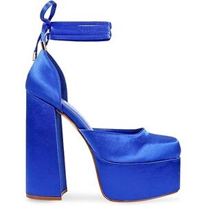Royal Blue Satin Ankle Tie Platform Heels